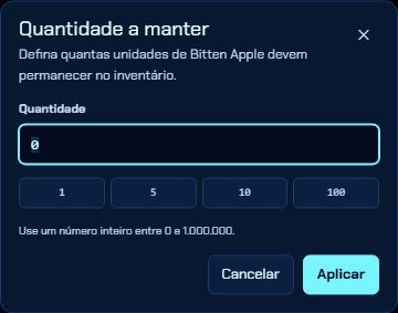 Janela real para definir a quantidade de um item que deve permanecer no inventário.